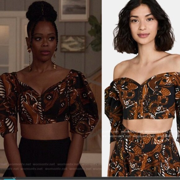 NWT Mara Hoffman Juana Black & Brown Abstract Print Cropped Top reg $295 size 0 - Picture 3 of 15